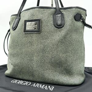 1 jpy ~[ super rare / beautiful goods ]Giorgio Armanijoru geo Armani men's tote bag shoulder ..A4 business ei leather type pushed . Logo plate leather 