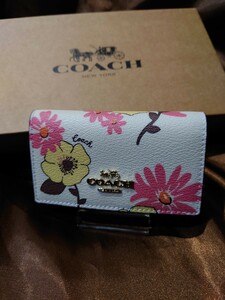 [1 start ]C-627 new goods unused COACH five ring key case floral cluster print parallel imported goods 