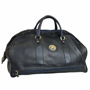 [1 иен ~] Burberry BURBERRY сумка ручная сумочка сумка "Boston bag" парусина кожа темно-синий Gold металлические принадлежности б/у 