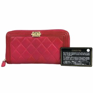 【1円～】シャネル CHANEL 財布 長財布 ボーイシャネル 22番台 ゴールド金具 ピンク レザー ココマーク 付属品付き 中古