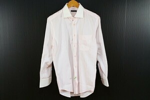 麻布テーラー azabu tailor 綺麗め Yシャツ ワイシャツ 胸ポケット トップス 長袖 ビジネス ストライプ 白 薄ピンク メンズ [862167]