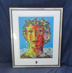 503676 lithograph silk .. two work [ silver .. woman god ]275/365( painter ) Nagano Olympic 