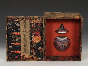 「明 宣徳年製 陶磁器 礬紅青花靈芝紋蓋罐」染付 置物 擺件 古賞物 中国古美術 旧蔵出