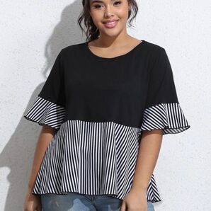 SHEIN プラスサイズ 5XL 大きいサイズ ストライプ トップス ブラウス
