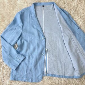  as good as new rare L size!![ finest quality. linen Blend ] summer jacket Sky blue flax Anne navy blue jacket light blue ventilation eminent feeling of luxury color .