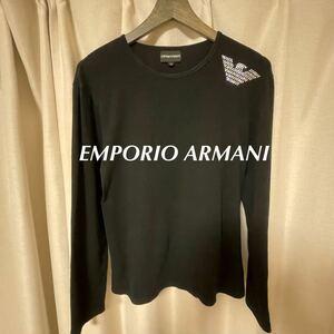 美品　EMPORIO ARMANI エンポリオアルマーニ　ロンT 長袖Tシャツ　長袖カットソー　イーグルロゴ　スワロフスキー　ブラック　黒　M