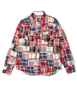 【TMT】ウエスタンチェック柄ネルシャツXL 日本製 「VINTAGE NELCHECK PATCHWORK SHIRTS」 パッチワーク 名作 人気アイテム ビッグサイズ