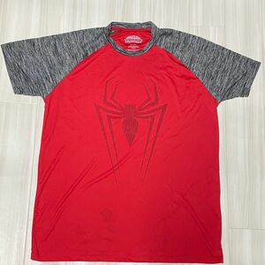 マーベルMARVELスパイダーマン半袖Tシャツ、ポリエステル製、USサイズL、身幅約50、着丈約68。ユーズド品洗済です。