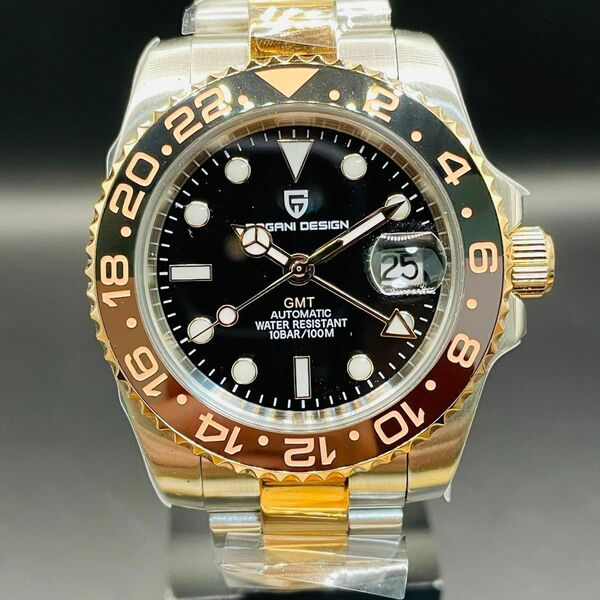 新品未使用　GMT ルートビア　自動巻　茶黒パガーニデザイン　GMTマスター2　オマージュ　ピンクゴールド 腕時計