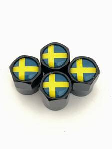 スウェーデン 国旗 ホイール エア バルブキャップSweden ボルボ VOLVO 黒