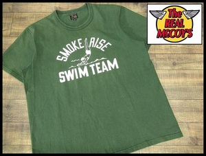 ◆ 42 (XL) サイズ THE REAL McCOY'S リアルマッコイズ JOE McCOY ジョーマッコイ MC15023 SWIM TEAM 3段プリント 半袖 Tシャツ 緑グリーン