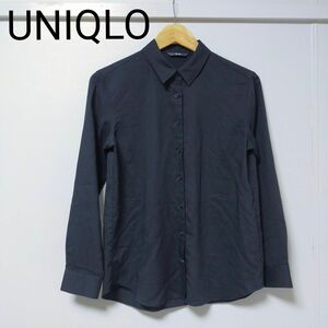 美品☆UNIQLO/ユニクロ　定番長袖　黒　ブラック　シャツ　レディース　ボタンダウン 長袖 長袖シャツ レーヨン 古着