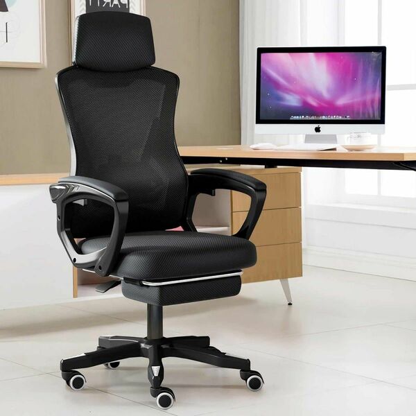 メッシュチェア オフィスチェア 事務椅子 フットレスト付 デスクチェア テレワーク ランバーサポート付き 在宅勤務椅子