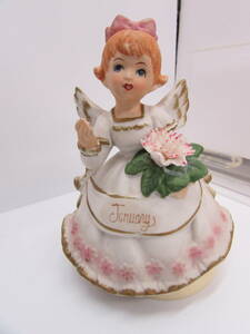 フィギュリン 天使 エンジェル 女の子 陶器製 オルゴール 曲目：ある愛の詩 人形 雑貨 日本製 高さ：約15㎝　※難有