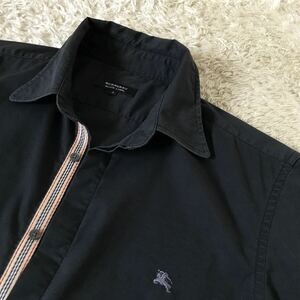  Burberry Black Label BURBERRY BLACK LABEL open color shirt ratio wing short sleeves black black hose Logo embroidery size 2