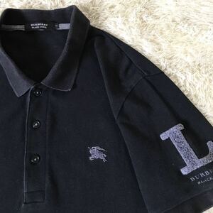 バーバリーブラックレーベル BURBERRY BLACK LABEL ポロシャツ 半袖 ブラック　黒　 ホースロゴ刺繍　サイズ2
