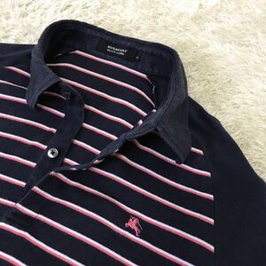  Burberry Black Label BURBERRY BLACK LABEL polo-shirt short sleeves navy series border hose Logo embroidery size 3