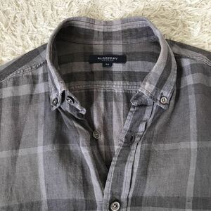  Burberry London flax 100% short sleeves shirt button BURBERRY LONDON check pattern size M gray series 