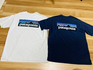 patagonia パタゴニア p6 半袖Tシャツ 二枚セット　オーガニックコットン 白　ネイビー　レギュラーフィットＭサイズ　厚手　古着