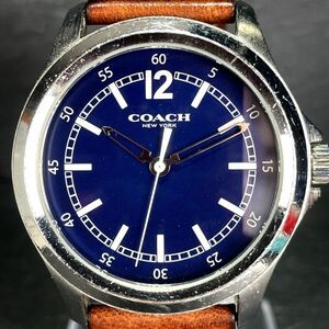 COACH コーチ CA.94.2.95.1173 腕時計 アナログ クオーツ 3針 ネイビー文字盤 レザーベルト ブラウン メンズ 新品電池交換済み 動作確認済