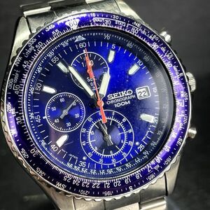 SEIKO セイコー クロノグラフ 7T92-0CF0 腕時計 アナログ クオーツ ブルー文字盤 3針 メタルバンド シルバー 新品電池交換済 動作確認済