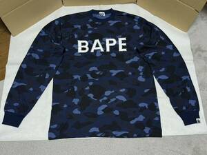 7283 free shipping unused A Bathing Ape A BATHING APE long sleeve shirt long T camouflage blue rhinestone size L
