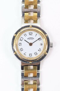 HERMES エルメス クリッパー クォーツ デイト レディース 腕時計 白文字盤 6075-N