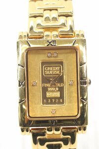 ELGIN エルジン CREDIT SUISSE クレディ スイス FK-928-C FINE GOLD 999.9 1g インゴット 5P 石付 クォーツ メンズ 腕時計 5996-HA