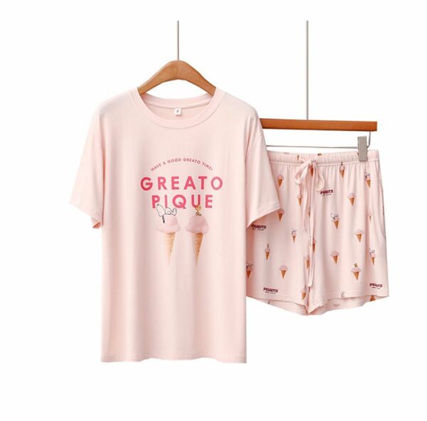 【新品未使用】スヌーピー　SNOOPY パジャマ　ルームウェア　ピンク　アイス　半袖　Tシャツ　短パン　セットアップ