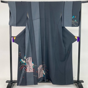  visit wear . color house large . guarantee . -years old excellent article .... wistaria flower . silk . gold paint author thing gray length 162.5cm sleeve length 70cm y269-2442175[Y commodity ] Japanese clothes kimono 1