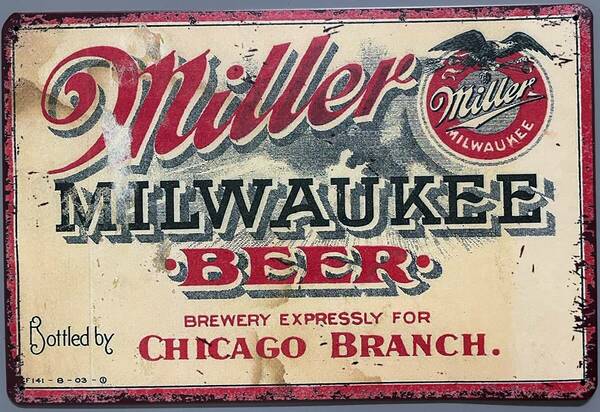 ブリキ看板 1枚 (メタルサイン 再現ヴィンテージ レトロ Miller MILWAUKEE ミラー Beer ビール)
