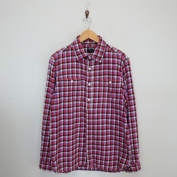STUSSY ステューシー 長袖 チェックシャツ 背面 ロゴプリント マルチカラー コットン L 10114954