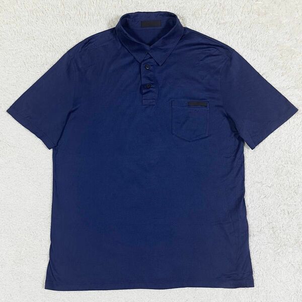 PRADA プラダ 半袖ポロシャツ ワンポイントロゴ コットン100% ブルー 青 M