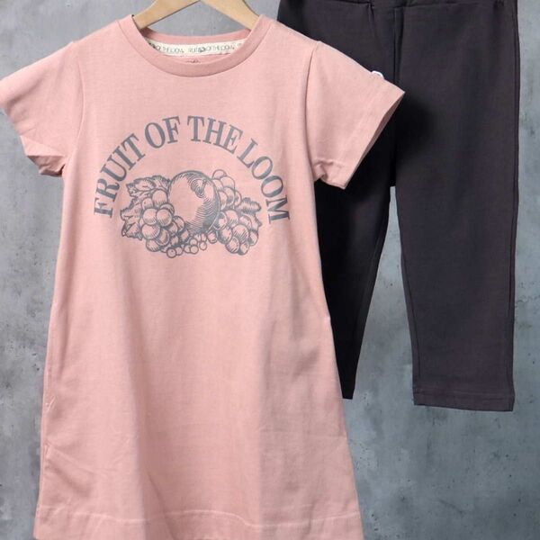 【FRUIT OF THE LOOM】ロゴワンピース ポケット付き くすみピンク 100 110