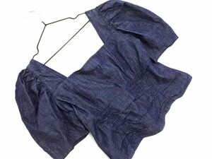 MOUSSY Moussy Denim puff sleeve back Zip blouse shirt size2/ navy blue #* * efa3 lady's 