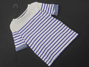  cat pohs OK SHIPS JET BLUE Ships jet blue border cut and sewn sizeM/ white x blue #* * efa4 men's 