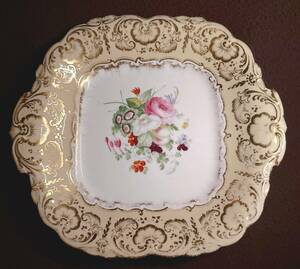  call port antique BB plate Sand wichi* plate hand paint bouquet . Victoria nro here gold paint 1840 year about 