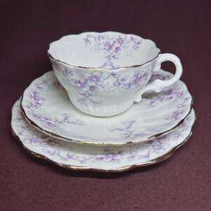 A England antique tea * set tea * cup & saucer, Trio purple & flower red fur n&do Ray k Ford 