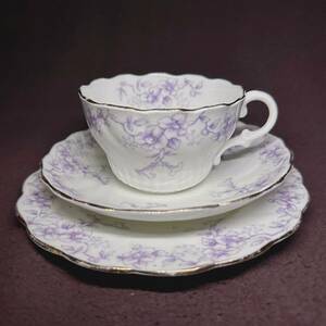 B England antique tea * set tea * cup & saucer, Trio purple & flower red fur n&do Ray k Ford 