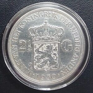 1930年 オランダ銀貨 2.5グルデン ウィルヘルミナ女王大型銀貨 SV720