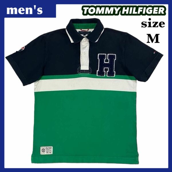 TOMMY HILFIGER トミーヒルフィガー 半袖 ラガーシャツ ポロシャツ メンズ サイズM マルチカラー ワンポイントロゴ