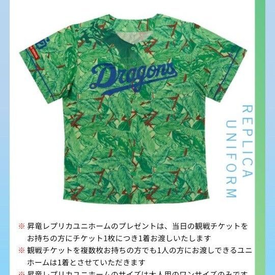 お値下げ【新品未使用品】中日ドラゴンズ 昇竜ユニフォーム 6月29日 来場者限定
