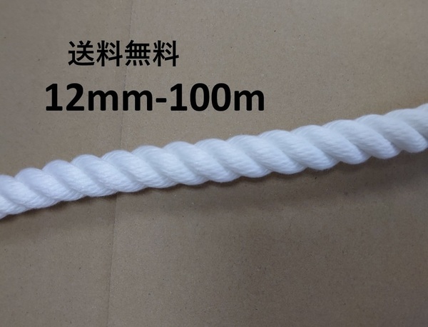 送料無料 スパンエステルロープ エステルスパンロープ 12mm×100m 綱引きロープ 三つ打ち ロープ 白