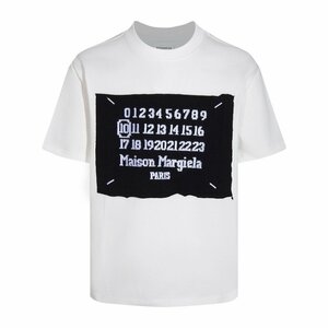 【MM6 Maison Margiela】パネルプリントTシャツ 半袖Tシャツ コットン カットソー ユニセックス ナンバーロゴ ホワイト Lサイズ