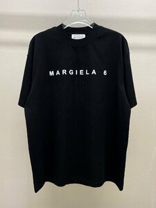 メゾン マルジェラ MM6 Maison Margiela ロゴ入り Tシャツ ブラック カットソー 半袖 tシャツ 男女兼用 Lサイズ