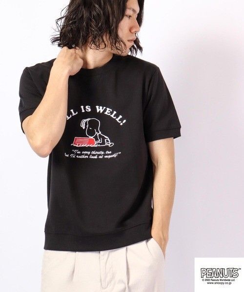 スヌーピー スウェット Tシャツ 半袖 メンズL 刺繍