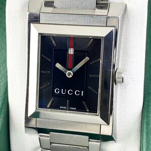 【1円箱付】GUCCI グッチ 腕時計 メンズ 111M ブラック文字盤 シェリー スクエア デイト 可動品