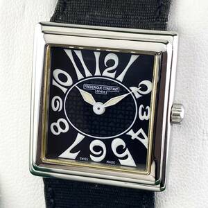 [1 jpy box attaching ]FREDERIQUE CONSTANT Frederique Constant wristwatch lady's black face square moveable goods 