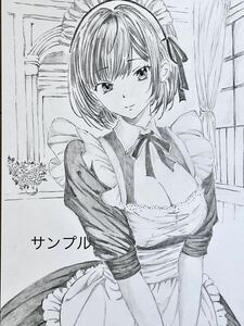  same person hand-drawn illustrations A4meido. young lady monochrome pencil sketch 