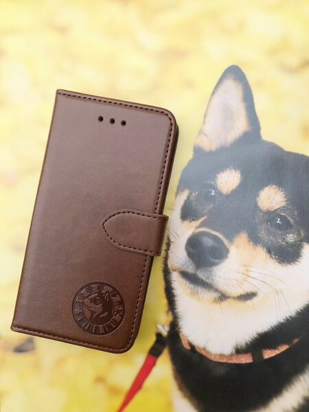 iPhone 7/8/SE2/SE3 ブラウン 柴犬焼き印！スムースレザー手帳型ケース